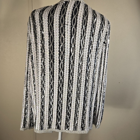 Vintage Papell Boutique Beaded Jacket XL , Silk Full Length Sleeve - Picture 5 of 8